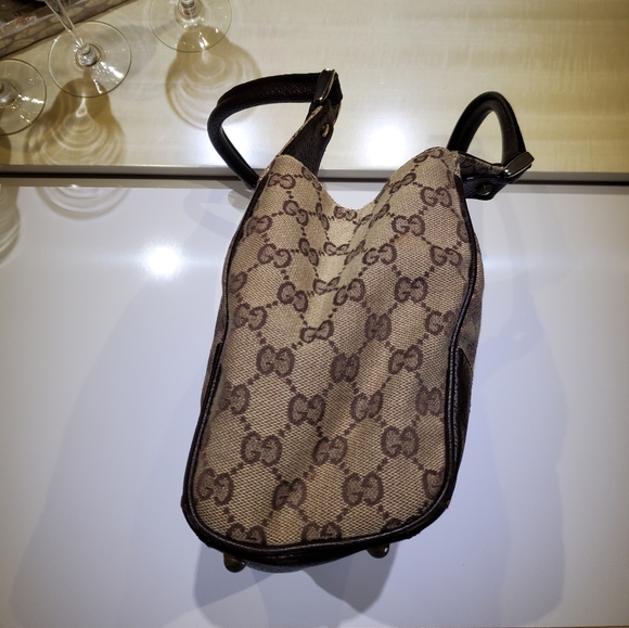 Gucci Jackie brown canvas shoulder bag; brown with gold hardware, studs - Picture 6 of 9